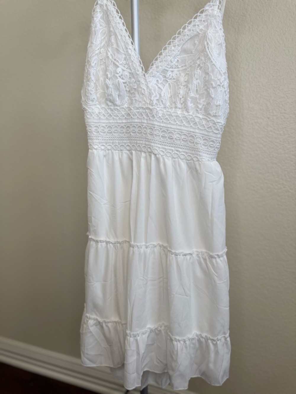 V-Neck Spaghetti Strap Bowknot Backless Sleeveless Lace Mini Swing Dress NWT - Picture 2 of 6